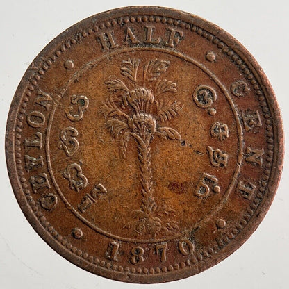 1870 Half 1/2 Cent Ceylon Sri Lanka Coin | Collectable Grade | a7597
