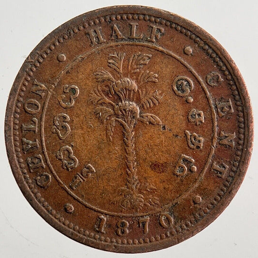 1870 Half 1/2 Cent Ceylon Sri Lanka Coin | Collectable Grade | a7597