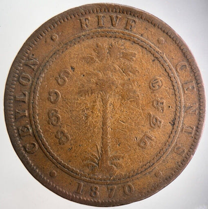 1870 5 Cents Ceylon Sri Lanka Coin | Collectable Grade | a4663