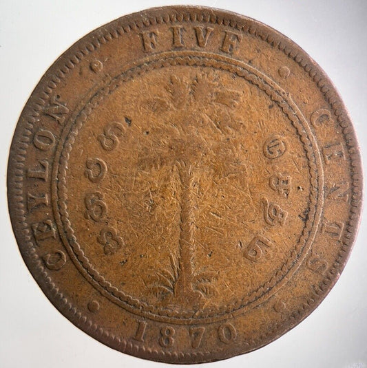 1870 5 Cents Ceylon Sri Lanka Coin | Collectable Grade | a4663