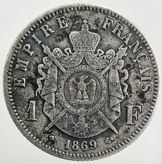 1869 Napoleon III 1 One Franc Silver Coin | Fine Collectable Grade | a2596