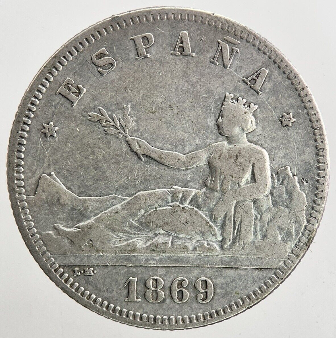 1869 Spain 2 Pesetas Silver Coin | Fine Collectable Grade | a9372