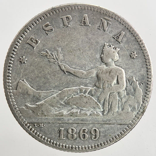 1869 Spain 2 Pesetas Silver Coin | Fine Collectable Grade | a9372