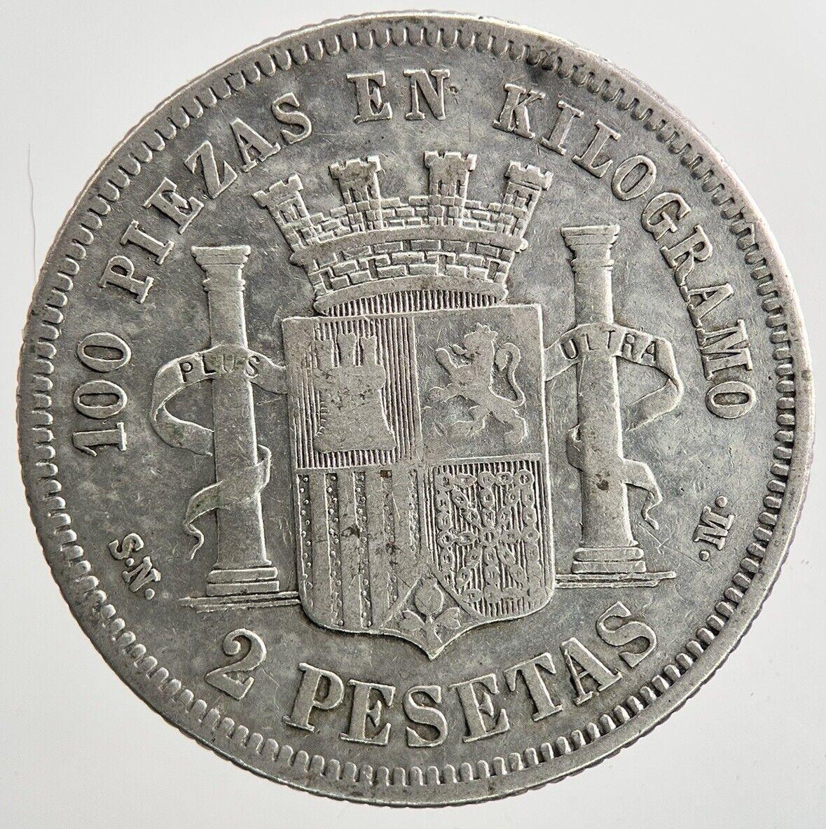 1869 Spain 2 Pesetas Silver Coin | Fine Collectable Grade | a9372