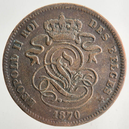 1870 Belgium 2 Cent Centimes Coin | Fine Collectable Grade