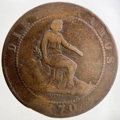 1870 Spain 10 Centimos Coin | Fair Grade