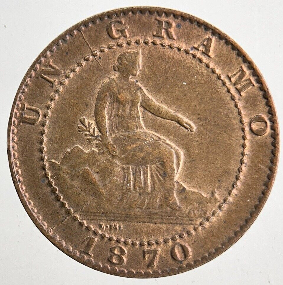 1870 Spain 1 Un Centimo Coin | Very High Grade