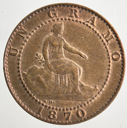 1870 Spain 1 Un Centimo Coin | Very High Grade