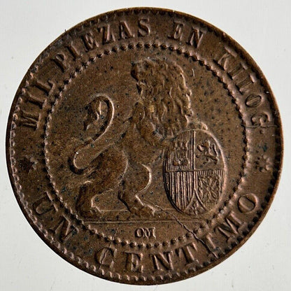 1870 Spain 1 Un Centimo Coin | Very High Grade