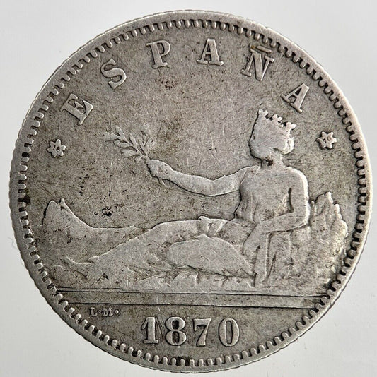 1870 Spain 1 Una Peseta Silver Coin | Fine Collectable Grade
