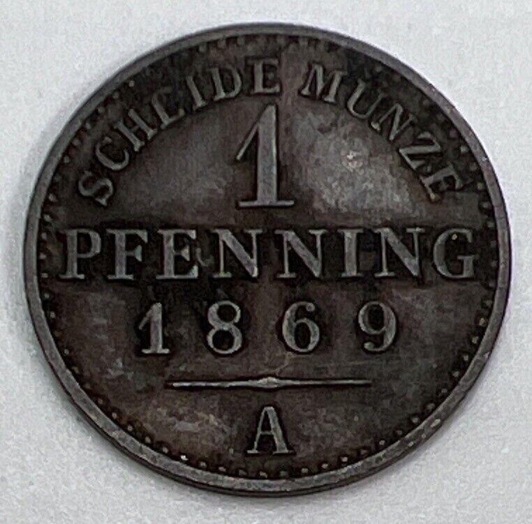 1869-A Germany One Pfennig Coin | Fine Collectable Grade | a591