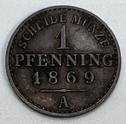 1869-A Germany One Pfennig Coin | Fine Collectable Grade | a591