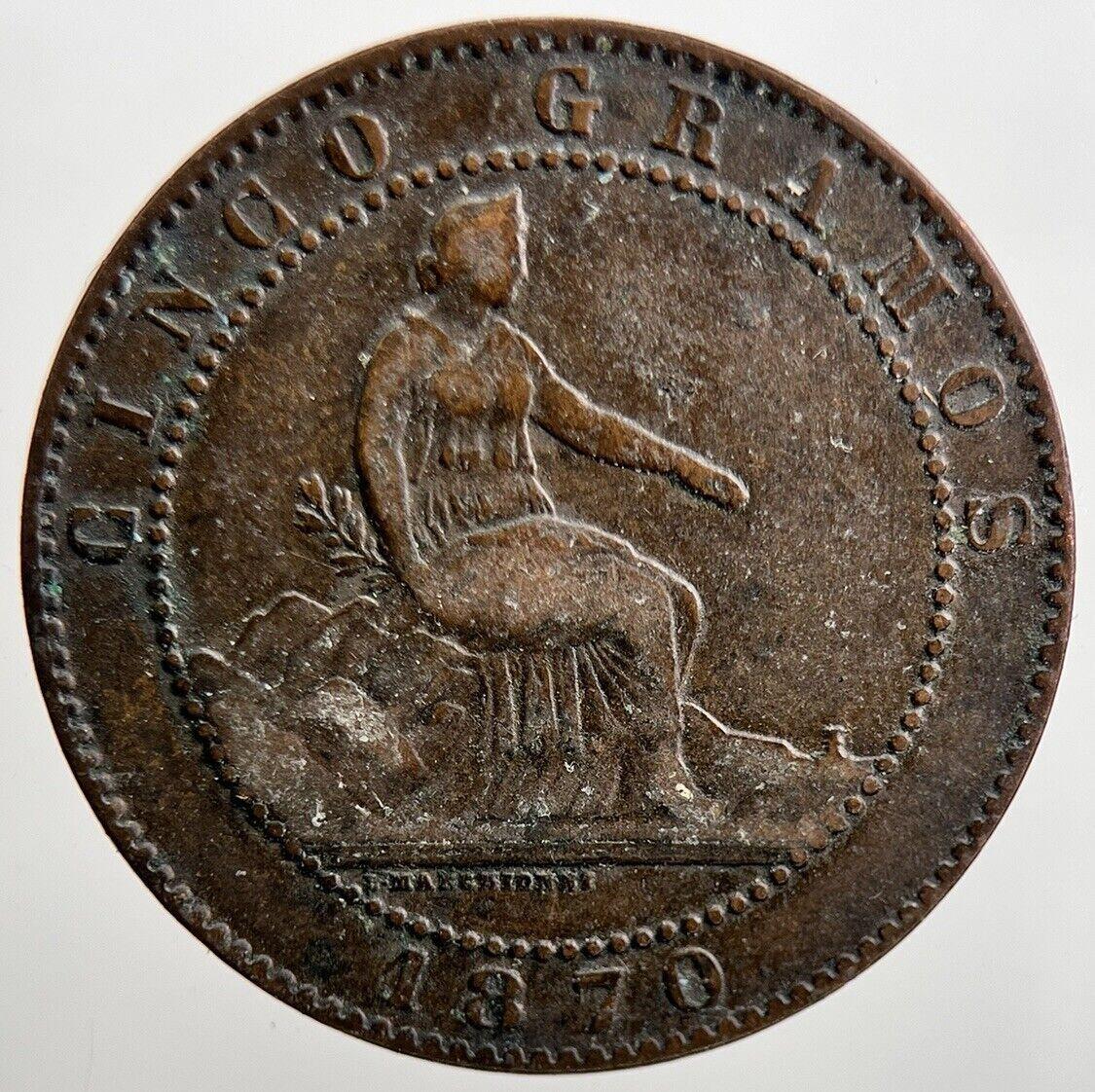 1870 Spain 10 Centimos Coin | Collectable Grade | a2124