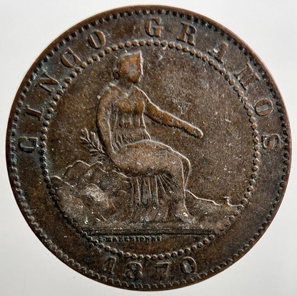 1870 Spain 10 Centimos Coin | Collectable Grade | a2124