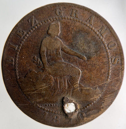 1870 Spain Diez 10 Centimos Coin | Collectable Grade