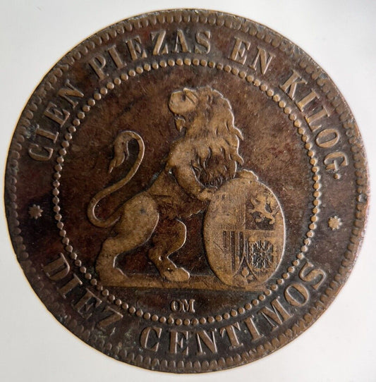 1870 Spain Diez 10 Centimos Coin | Collectable Grade