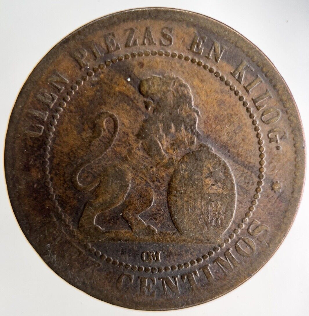 1870 Spain Diez 10 Centimos Coin | Collectable Grade