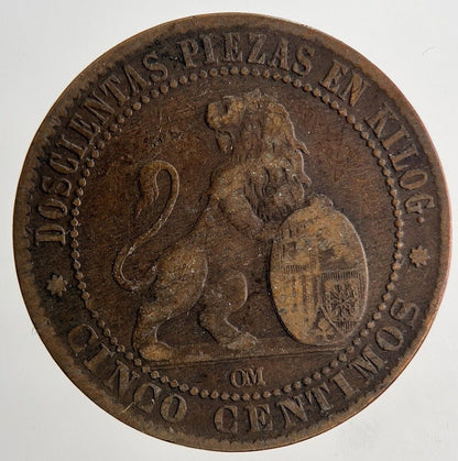 1870 Spain Cinco 5 Centimos Coin | Collectable Grade | a6655