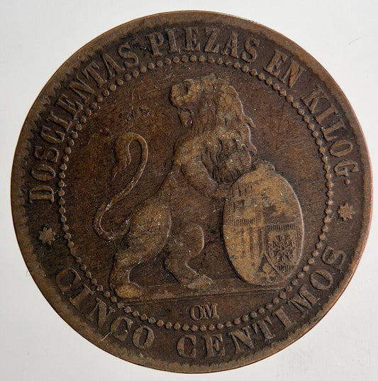 1870 Spain Cinco 5 Centimos Coin | Collectable Grade | a6655
