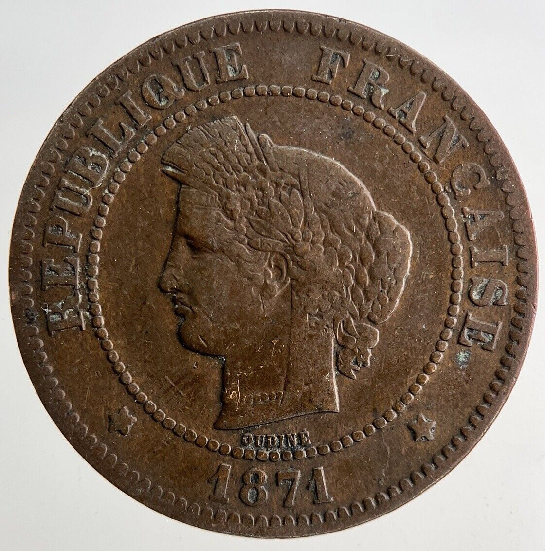 1871 France 5 Centimes Coin | Fine Collectable Grade