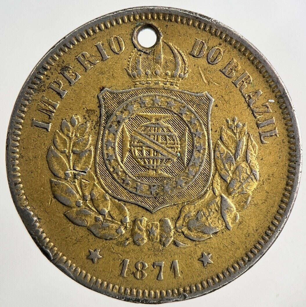1871 Brazil 100 Reis Coin | Fine Collectable Grade