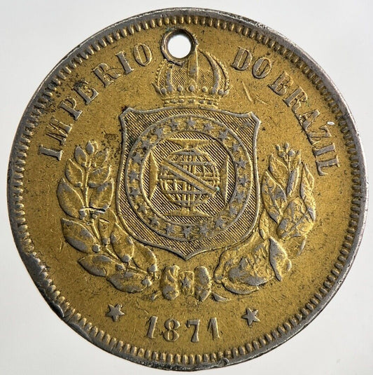 1871 Brazil 100 Reis Coin | Fine Collectable Grade