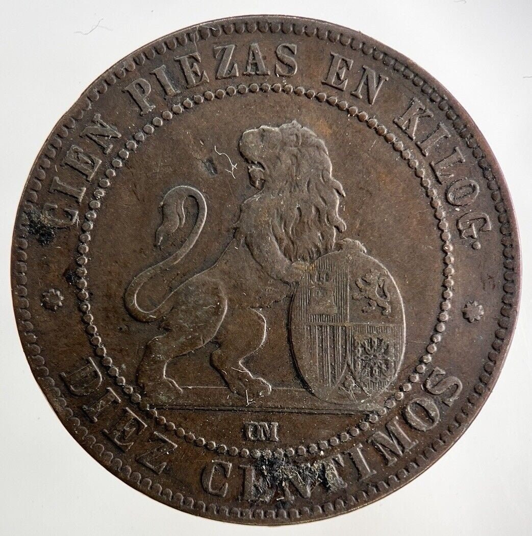 1870 Spain 10 Centimos Coin | Fine Collectable Grade