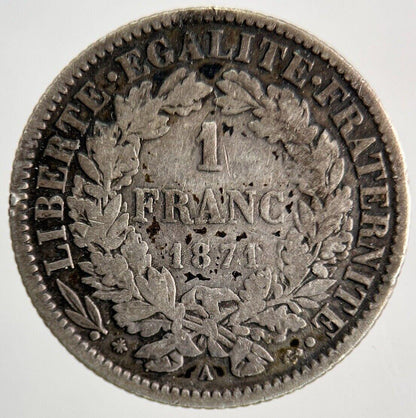 1871 France 1 Franc Silver Coin | Fine Collectable Grade