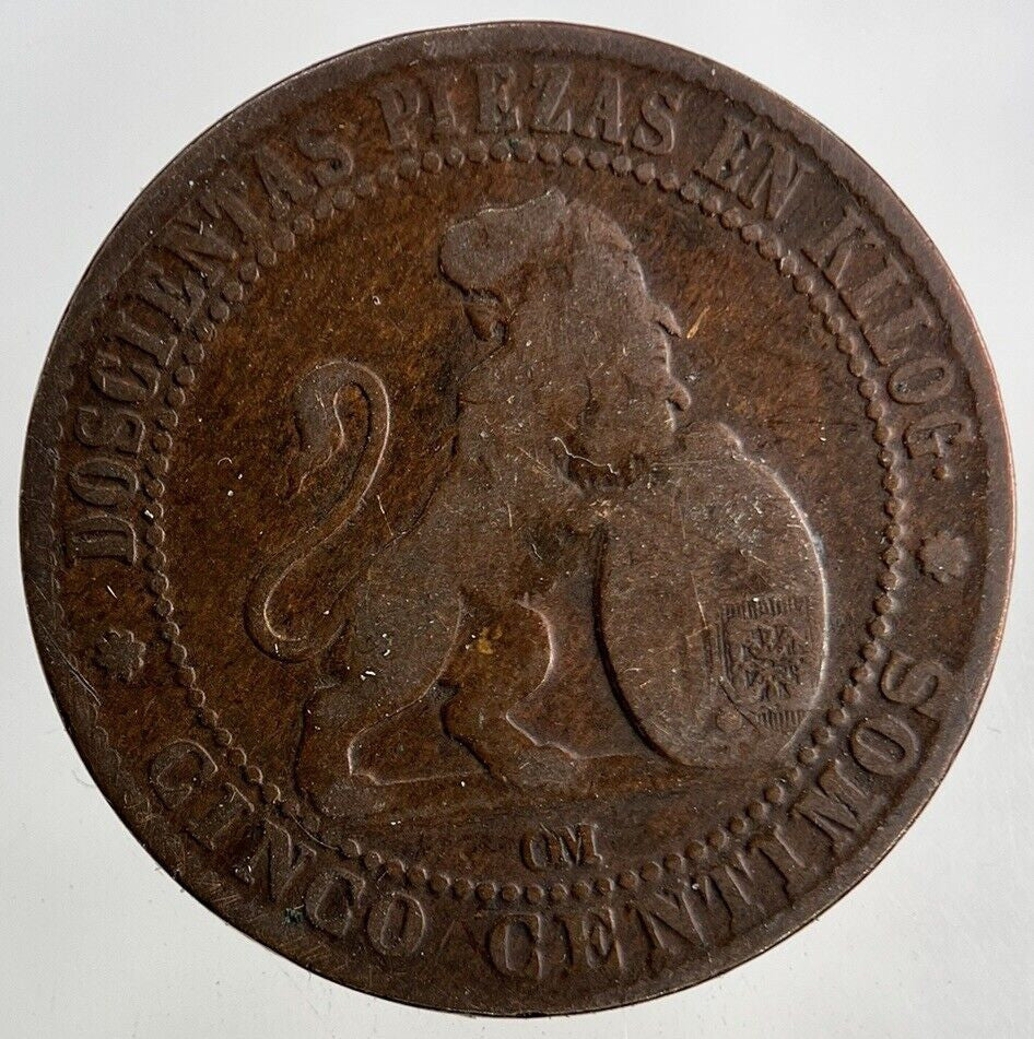 1870 Spain 5 Cinco Centimos Coin | Collectable Grade