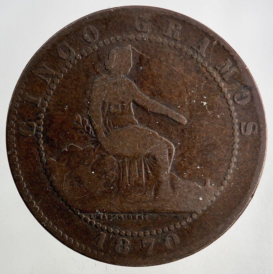 1870 Spain 5 Cinco Centimos Coin | Collectable Grade