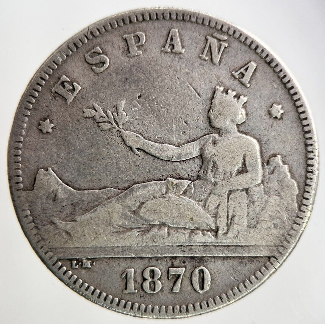 1870 Spain 2 Pesetas Silver Coin | Fine Collectable Grade