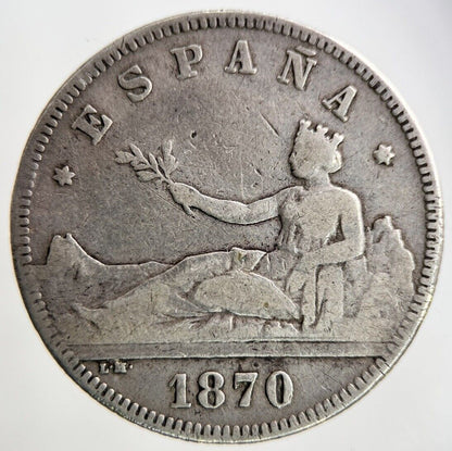1870 Spain 2 Pesetas Silver Coin | Fine Collectable Grade