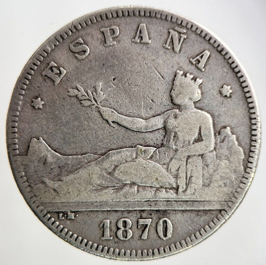 1870 Spain 2 Pesetas Silver Coin | Fine Collectable Grade