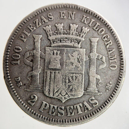 1870 Spain 2 Pesetas Silver Coin | Fine Collectable Grade