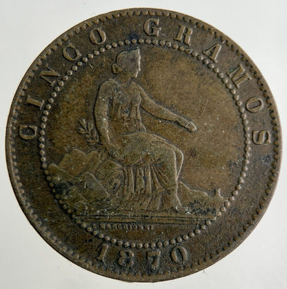 1870 Spain 5 Centimos Coin | Fine Collectable Grade