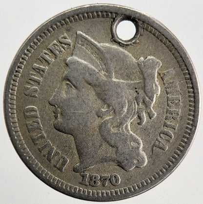 1870 US USA III 3 Cent Coin | Fine Collectable Grade