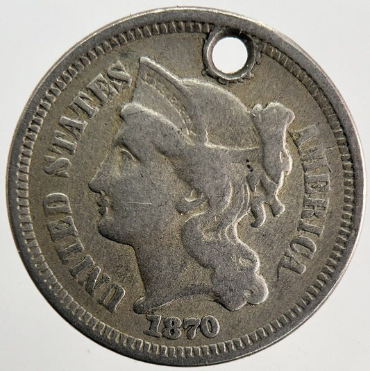 1870 US USA III 3 Cent Coin | Fine Collectable Grade
