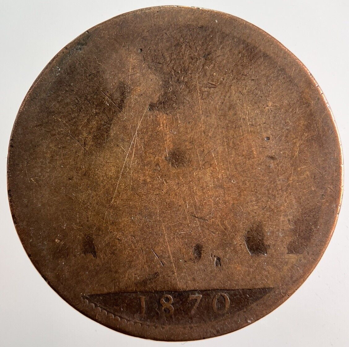 1870 Victoria One Penny Coin | Worn Grade