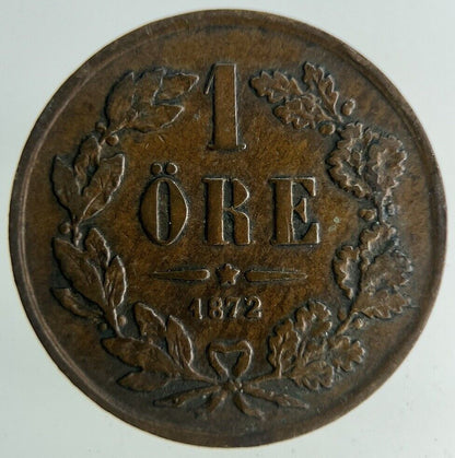 1872 Sweden 1 Ore Coin | Fine Collectable Grade