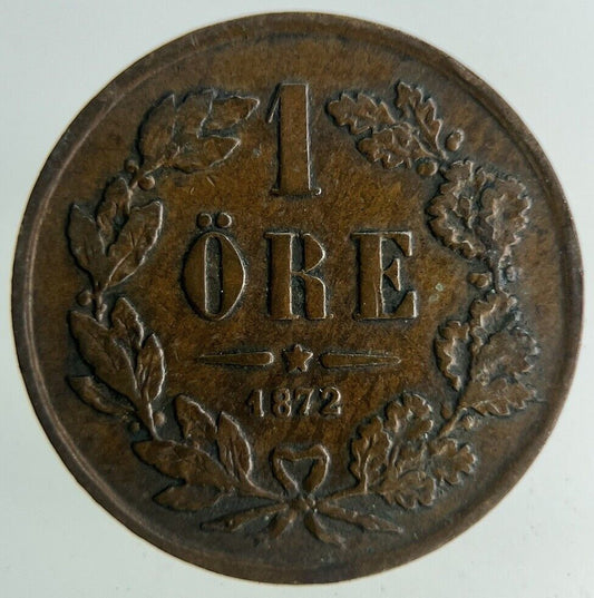 1872 Sweden 1 Ore Coin | Fine Collectable Grade