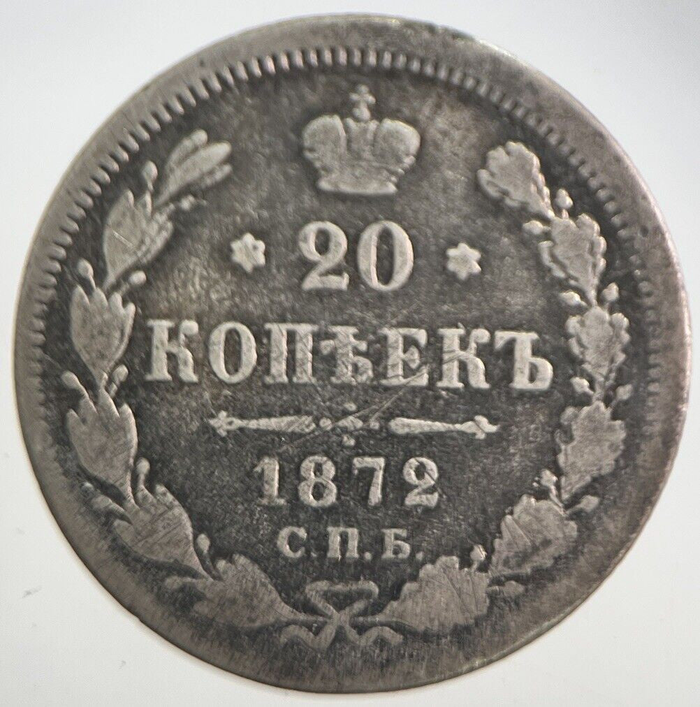 1872 Russia 20 Kopek Silver Coin | Collectable Grade | a7690