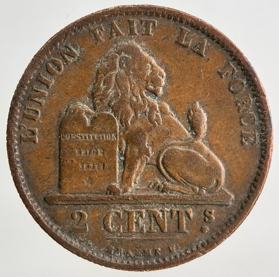 1873 Belgium 2 Cents Centimes Coin | Fine Collectable Grade