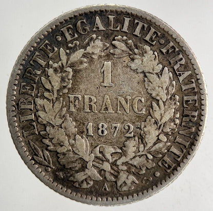 1872 France 1 Franc Silver Coin | Fine Collectable Grade