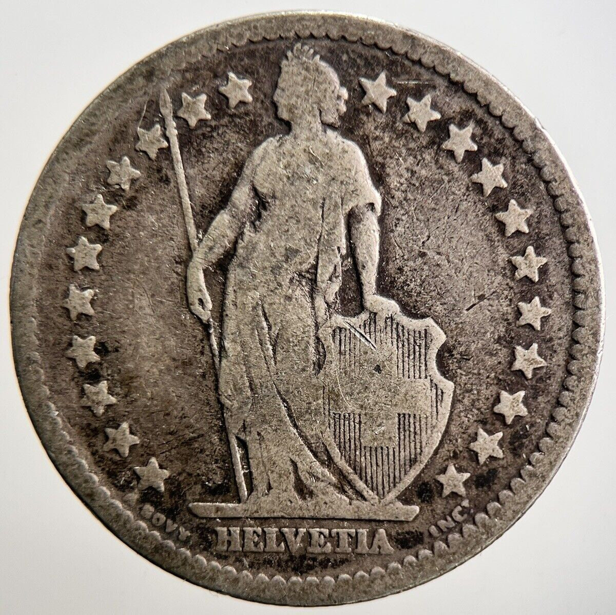 1874 Switzerland 2 Francs Silver Coin | Collectable Grade | a3663