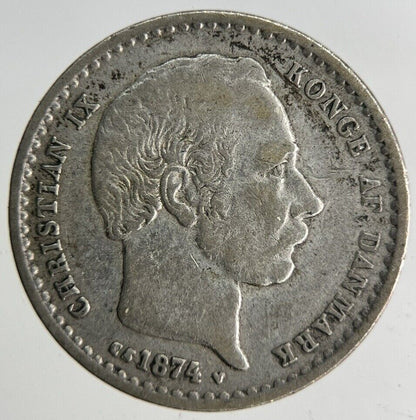 1874 Denmark 25 Ore Silver Coin | Fine Collectable Grade