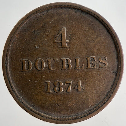 1874 Guernsey 4 Doubles Coin | Fine Collectable Grade | a9303