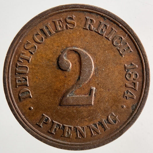 1874 Germany 2 Pfennig Coin | Fine Collectable Grade