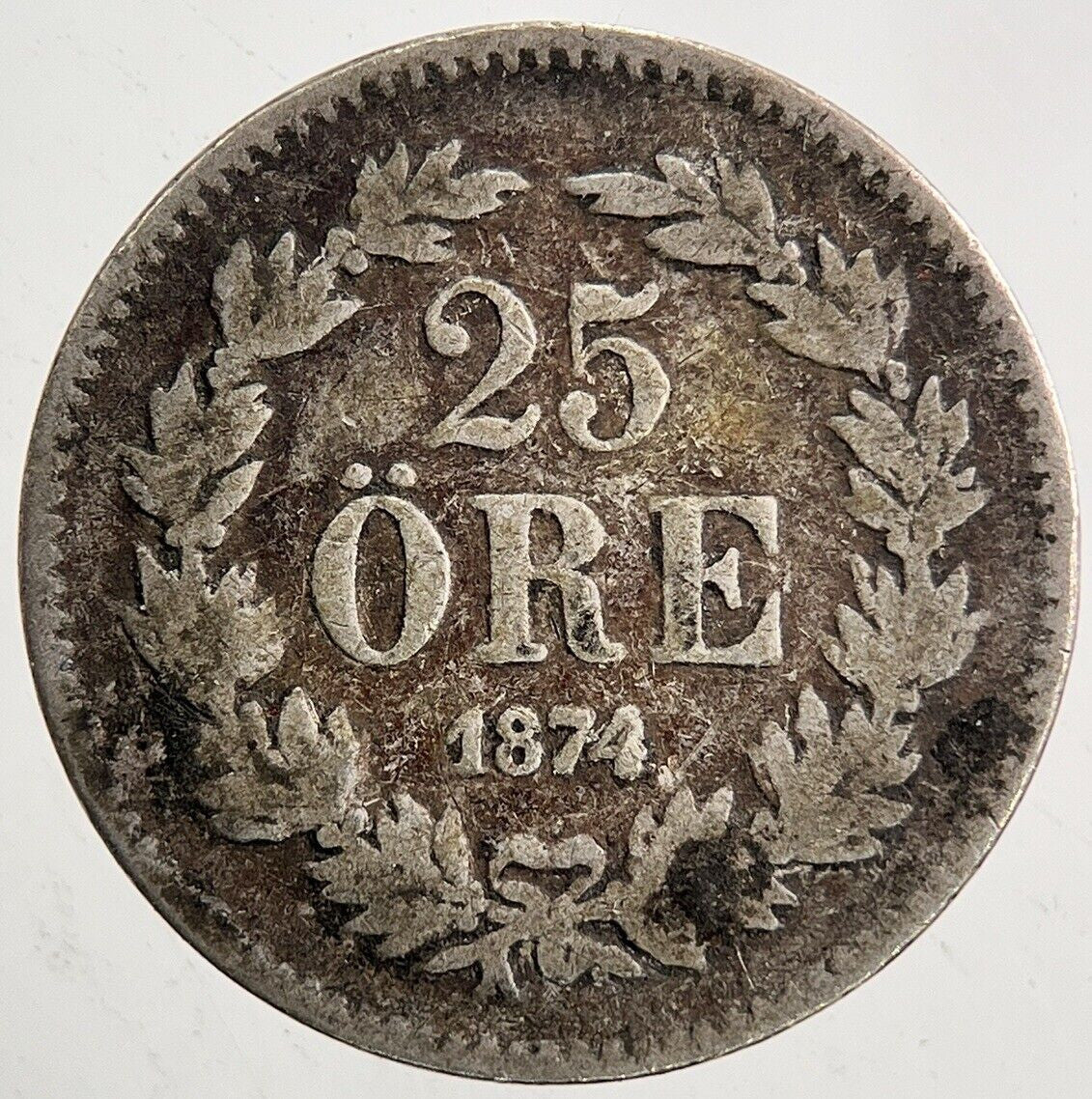 1874 Sweden 25 Ore Silver Coin | Collectable Grade | a5456