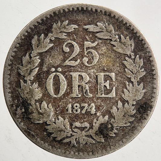 1874 Sweden 25 Ore Silver Coin | Collectable Grade | a5456