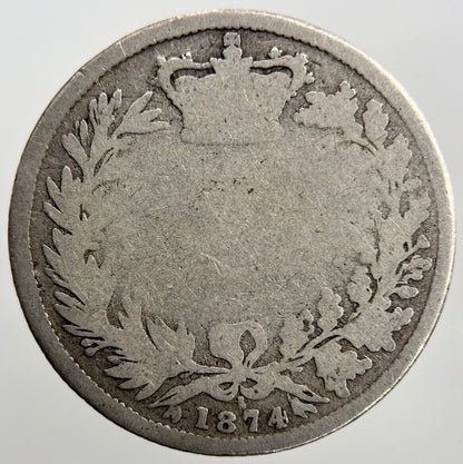 1874 Victoria Die-4 Shilling | British Silver Coin | Worn Grade | a1134